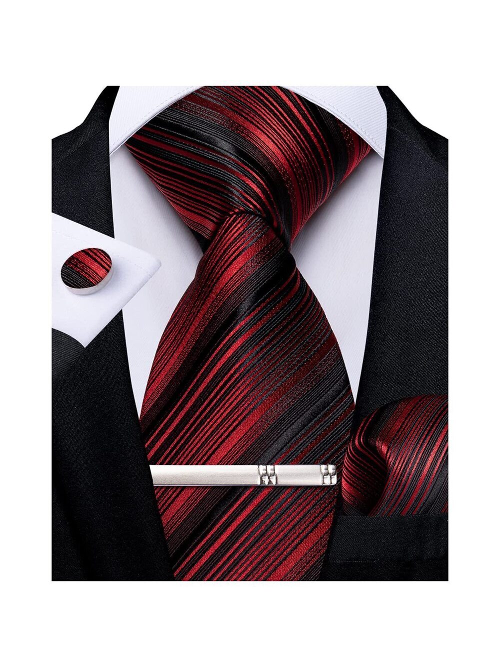 5333 Striped Tie Silk Woven Necktie and Pocket Square Cufflinks Tie Clip